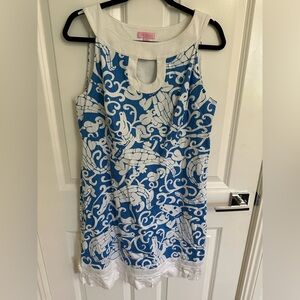 Lilly Pulitzer Blue and White Knee-Length Pencil Dress